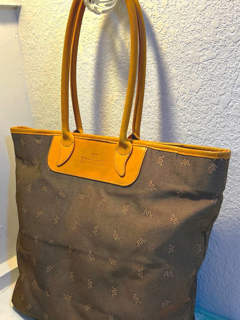 Vintage King Ranch Monogram Canvas Tote Bag 1990’s-2000’s era leather trim